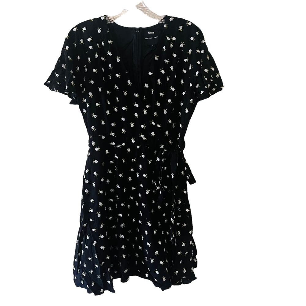 Jill Stuart Embroidered Floral Tie Side Dress Size 4 Black White - Picture 2 of 9
